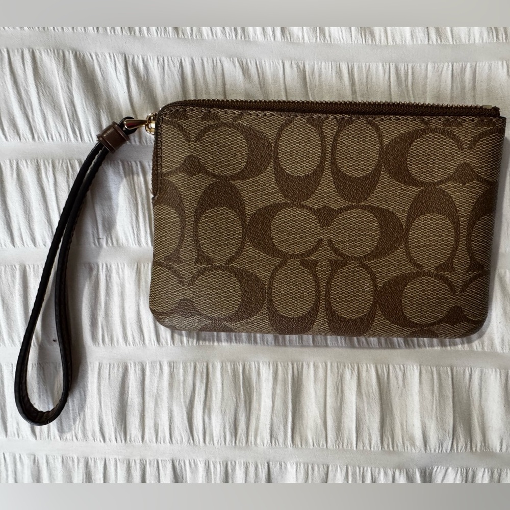 Coach Signature Brown Wristlet - Picture 2 of 3